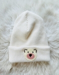 Czapka Beanie zimowa Miś różowy- śmietanka